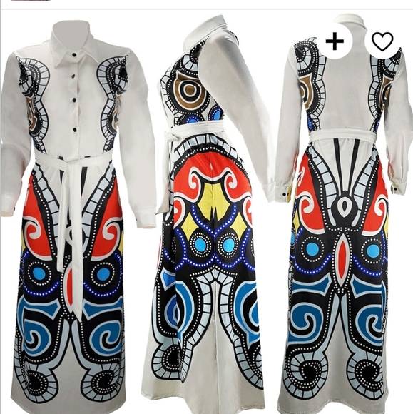 $$ Sold $$ Maxi Dress Long Sleeve Butterfly Print - Picture 2 of 8